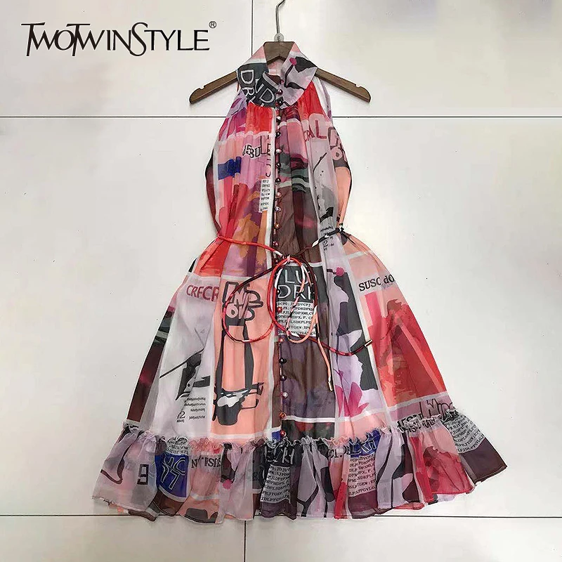 TWOTWINSTYLE сексуальное платье в клетку для женщин со стоячим воротником без рукавов с высокой талией на шнуровке с оборками Мини-Платья Женская модная одежда