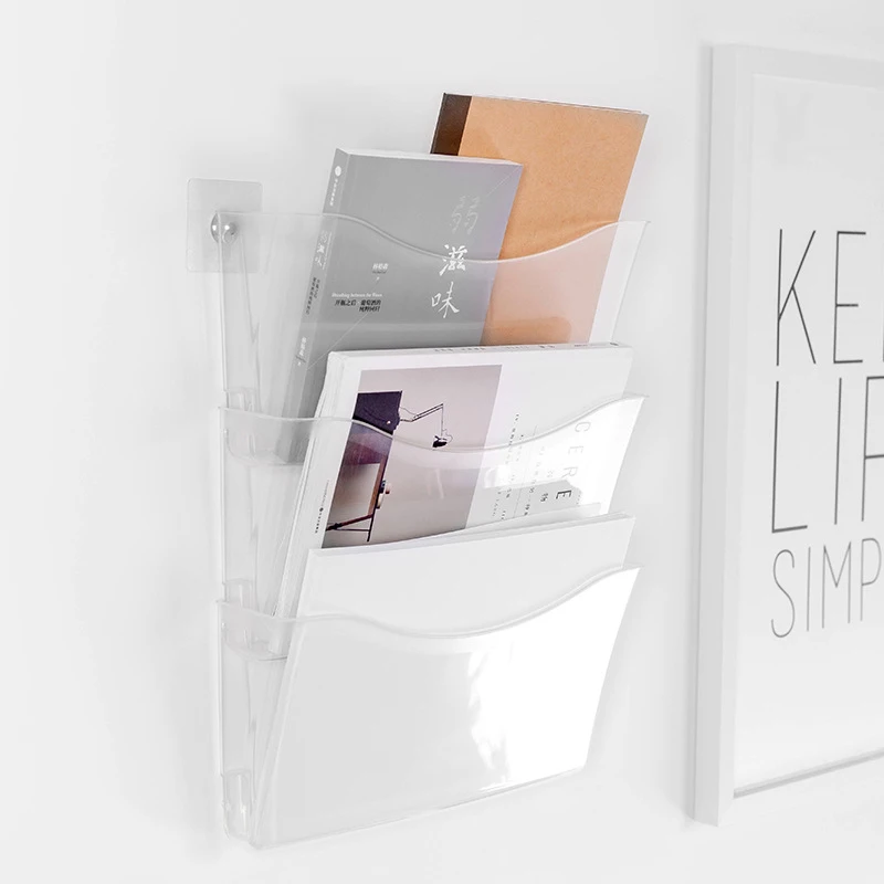 

File Storage Box Transparent Wall-Mounted Storage Rack Study Office Book Paper Magazine Display Shelf Wall Hanging Bookshelf