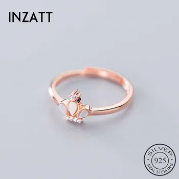 

INZATT Real 925 Sterling Silver Zircon Crown Adjustable Ring For Woman Party Fine Jewelry Minimalist Accessories Cute Gift