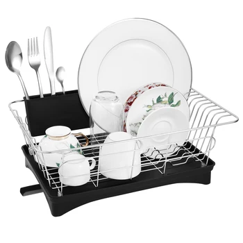 

BESTONZON Stainless Steel Dish Drying Rack Utensil Organizer Tableware Holder with Draining Tray for Countertop Kitchen
