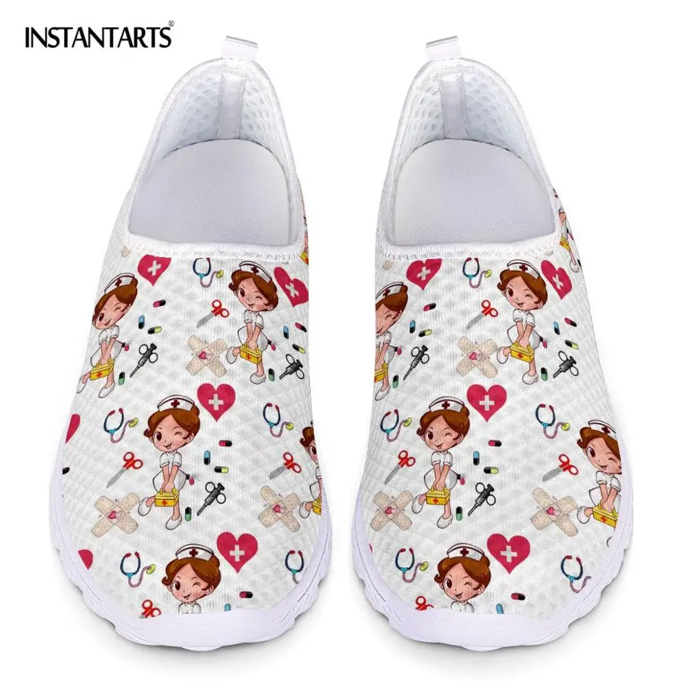 

INSTANTARTS Women Nursing Shoes Spring Casual Mesh Shoe Slip on Nurse Patterns Woman Breathable Walk Sneakers Light Weight