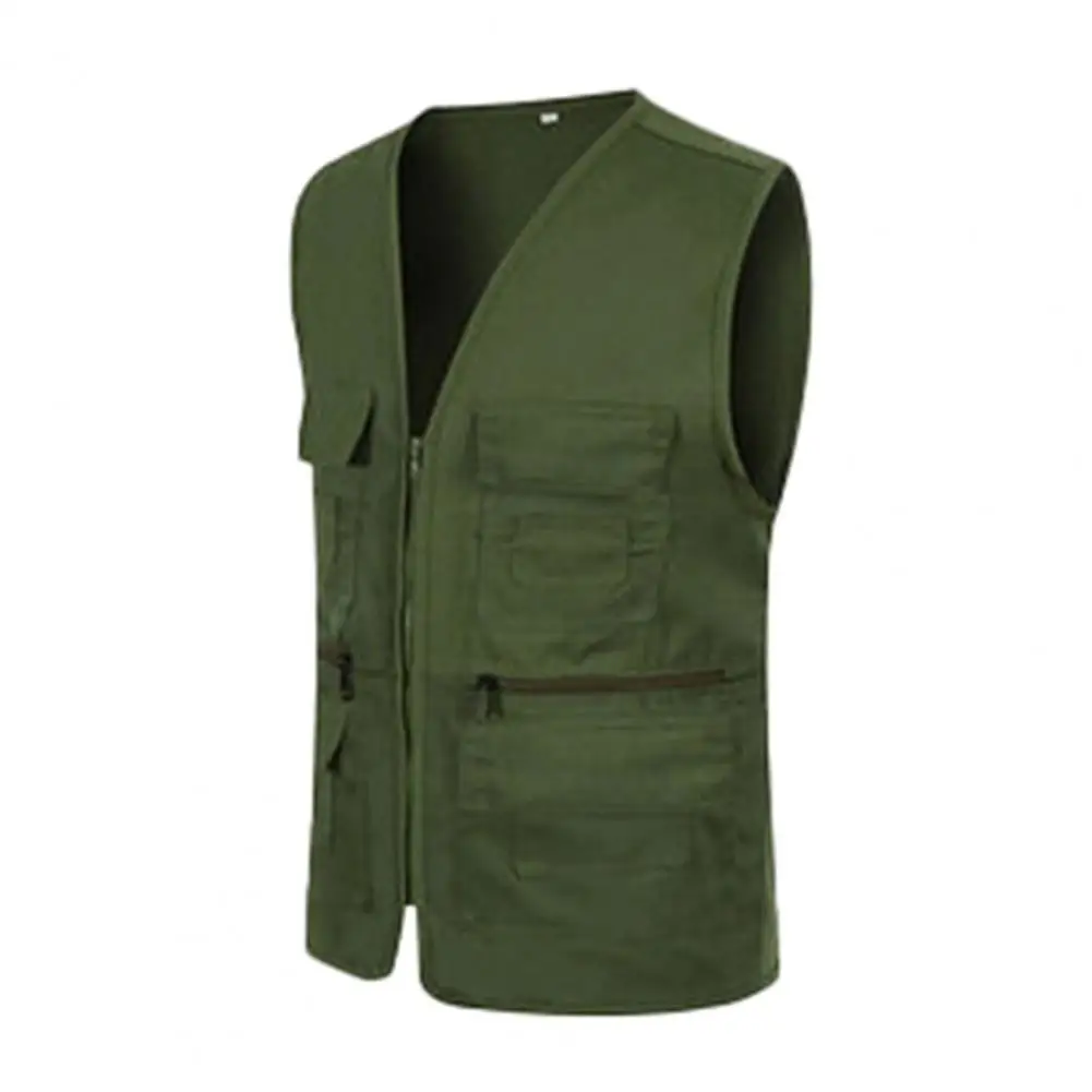 Fishing Jacket Quick-drying Vest Men Waistcoat Solid Color V Neck Multi Pockets Sleeveless Outdoor Summer Vest for Fishing 4