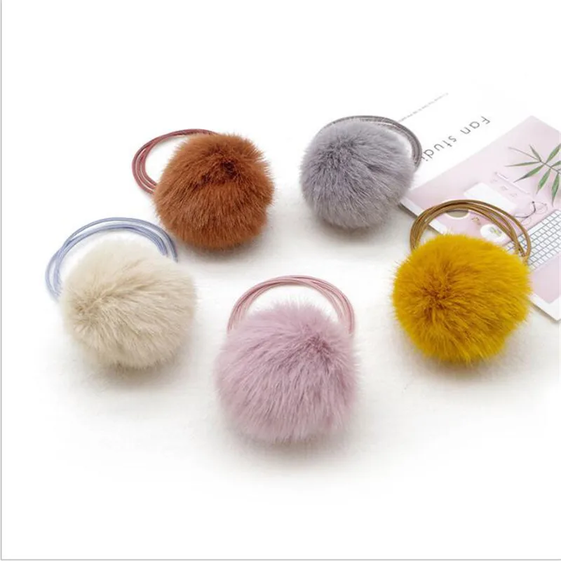 Baby Girl Fashion Gum Pompon Elastic Hair Bands Ball Pink Scrunchy Children Lovely Kids Rubber Headbands Hair Accessories