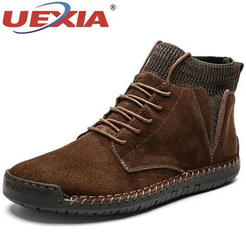 

UEXIA Brand Winter Handmade Outdoor Warm Men Snow Ankle Boots High Quality Cow Suede Man Fur Men Shoes Plush Autumn Basic Boots