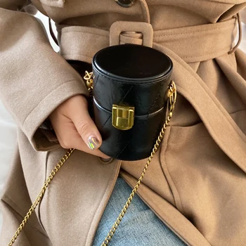 

French Designer Autumn And Winter Retro Cylinder Shoulder Bag & Chain Shoulder Bag Width 8cm Height 10cm Thickness 8cm