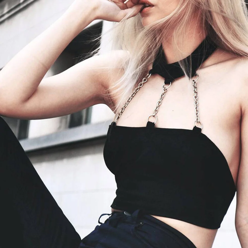 Летний сетчатый топ сексуальный готический с вырезами женский трендовый черный