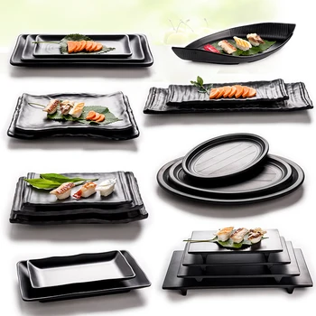 

Black Melamine Frosted Dishes Imitation Porcelain Plate Tableware Restaurant Food Snacks Sushi Fish Tray Plate Dinnerware