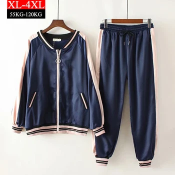 

Plus-sized Women's Clothing 120kg Wearable Fashion Sportswear Sweater Jacket+Casual Trousers Women 2 Piece Sets Outfit Clothes