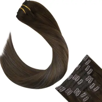 

Ugeat Clip on Hair Extensions Thick End Hair Double Drawn Clip Ins 14-22" Non-Remy Brazilian Straight Hair 120G/10Pcs Set Hair