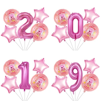 

5Pcs/lot 40 Inch Number Foil Balloon Set Cartoon Peppa Pig Birthday Party Decorations Star Balloons Kids Toys Gifts