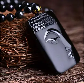 

Collier pendentif en obsidienne de bouddha | Pierre en obsidienne naturelle, en cristal de mode, pendentif et tête cadeau exquis