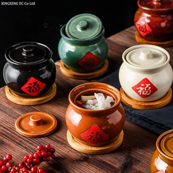 

Ceramic Stew Pot Stew Pot with Lid Crock Pot Simmering Soup Household Small Old-fashioned Restaurant Hotel Commercial Tableware