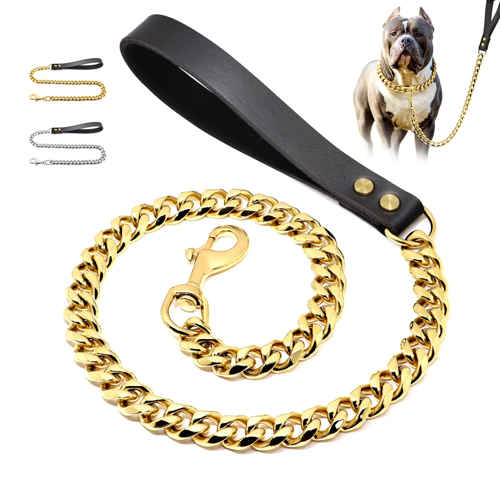 

19mm Durable Stainless Steel Dog Chain Leash Training Collar For Medium Large Dogs Pitbull Pet Dog Gold Silver Chain Lead