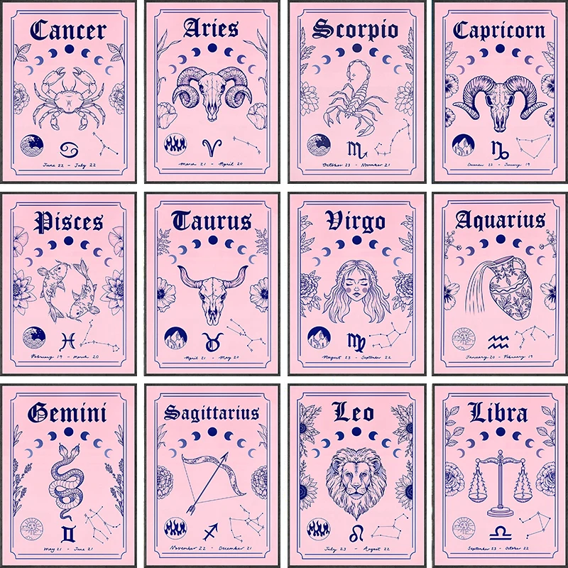 

Constellation Nursery Wall Art Print Astrology Boho Cancer Zodiac Astrology Aquarius Painting Decoration Picture Canvas Poster