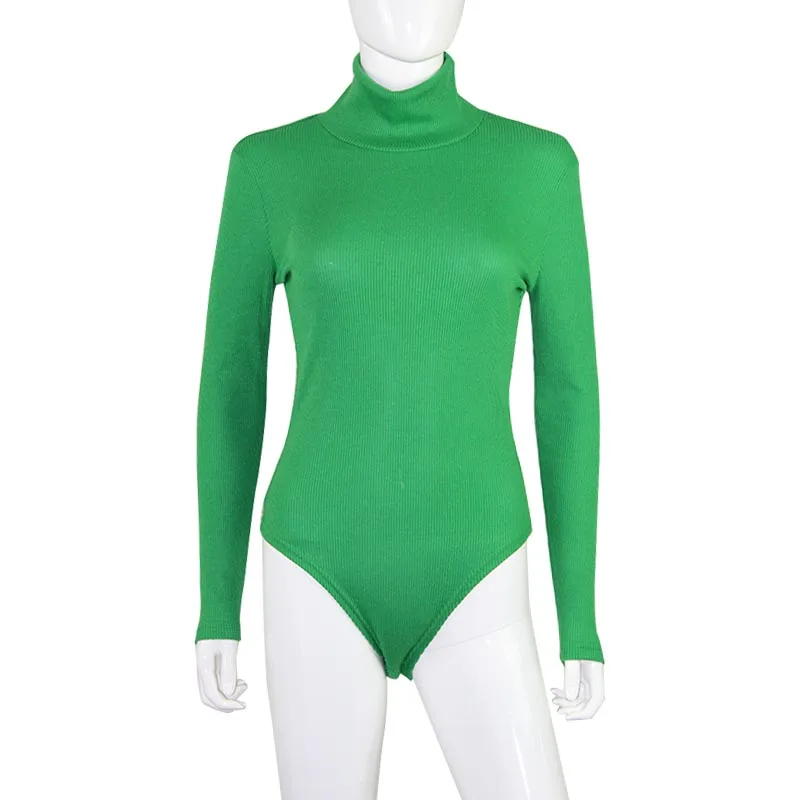 Dark Green Bodysuit Осень-зима футболки футболка женские модные топы, с длинным рукавом Повседневное вязаный Для женщин футболки Blusas женские топы - Цвет: Dark Green Bodysuit