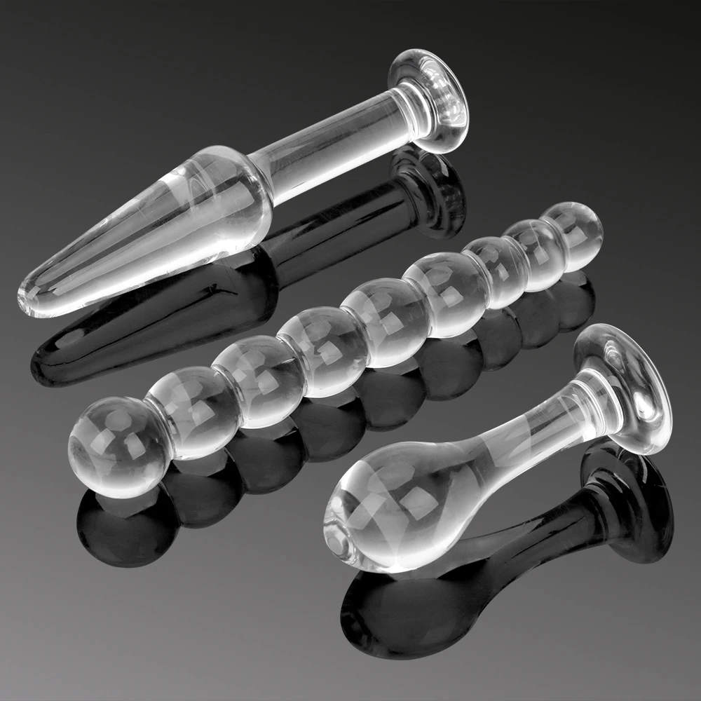 IKOKY 3 pezzi di spina anale in vetro di cristallo dildo massaggiatore della prostata perline trasparenti stimolazione del sedere giocattoli sessuali per donne uomini_voghion.com