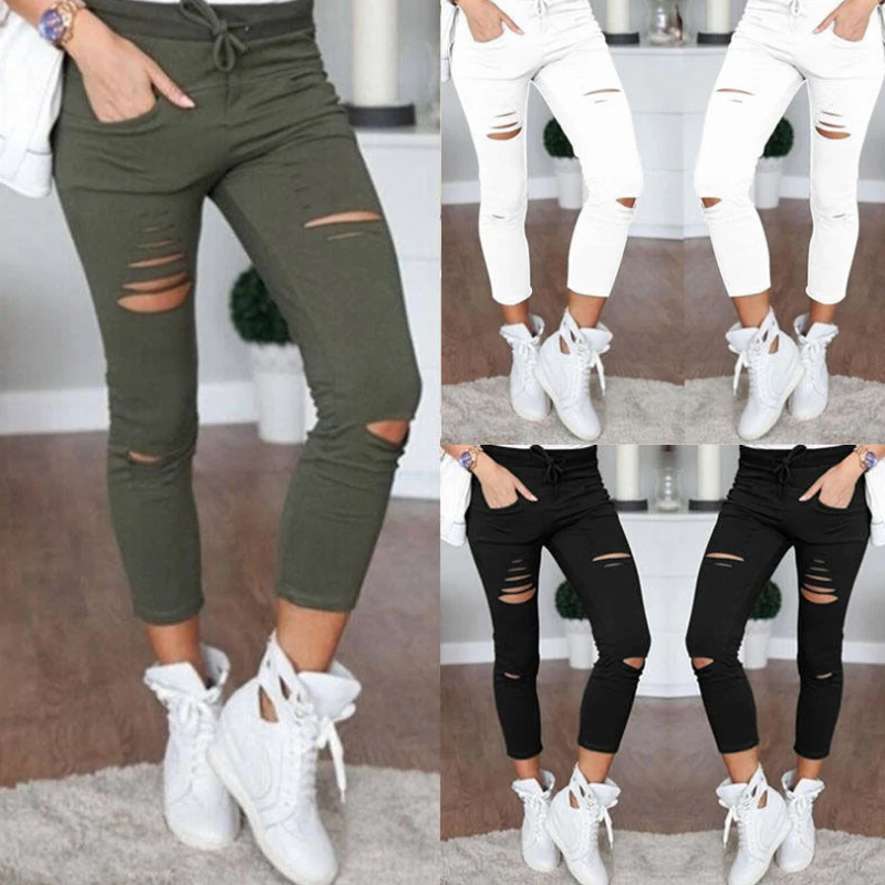 

Autumn Women's Leggings Drawstring Pants Slim Pants Casual Pants Hole Trousers Pencil Pants Plus Size 4XL Trousers Women New