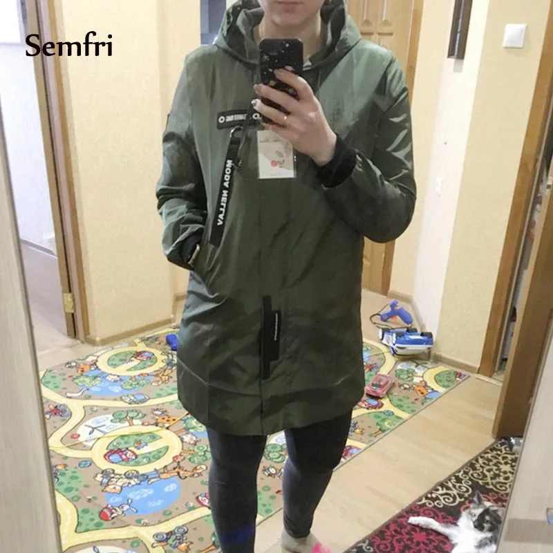 Sempi Женская ветровка Длинная зимняя куртка пальто бейсбольная с капюшоном 2019