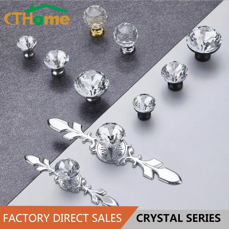 

CTHome Diamond Shape Design Crystal Glass Knobs Cupboard Drawer Pull Kitchen Cabinet Door Wardrobe Handles Hardware