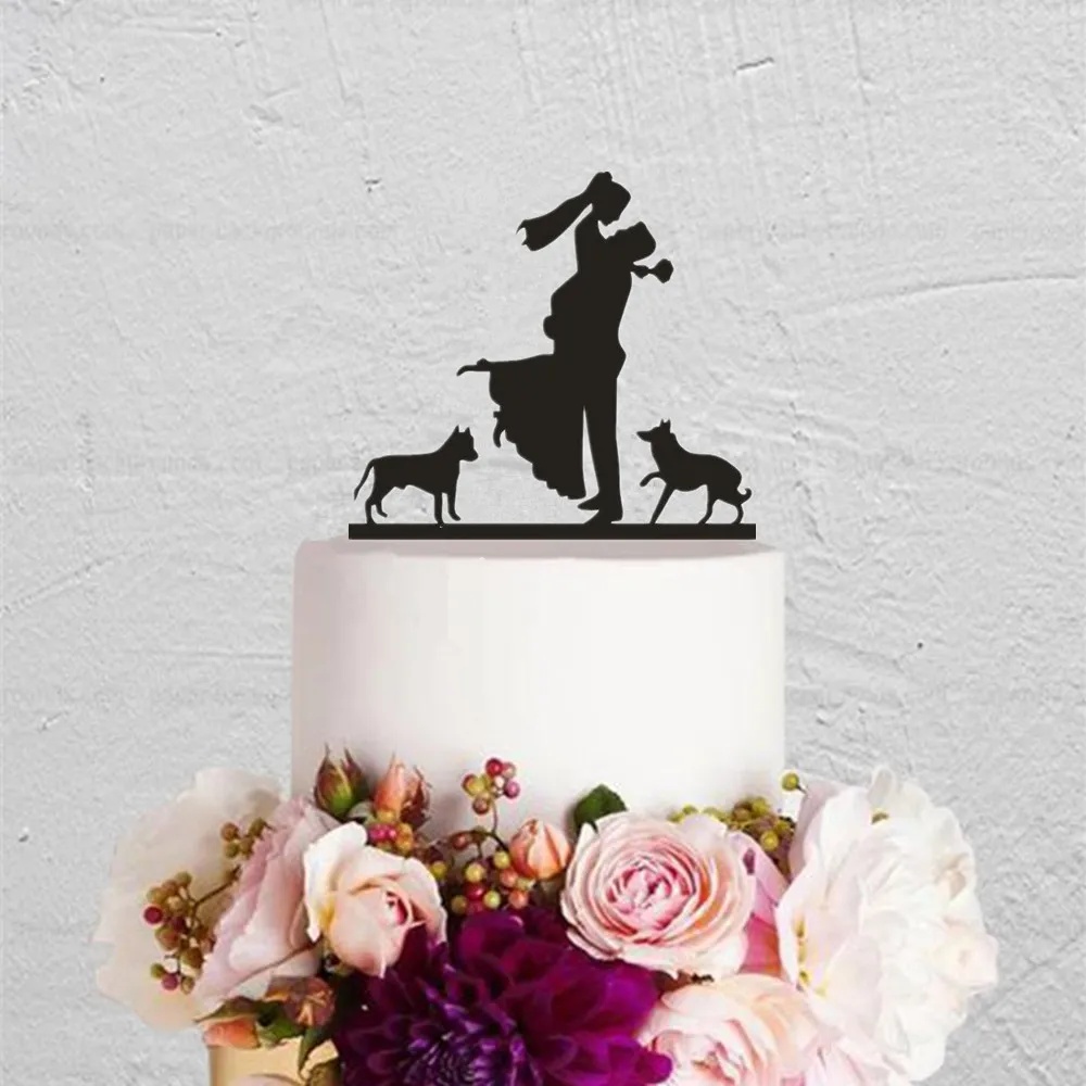Зеркало Золотой Черный жених домашних животных торт акриловое украшение Деревянный романтический для свадьбы, помолвки аксессуар для