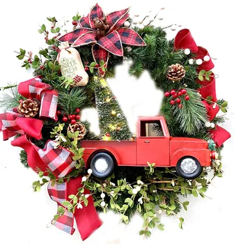 

Red Truck Christmas Wreath Christmas Red truck Holiday Pinecone Wreath Checkered Wreath Christmas Wreath _WK