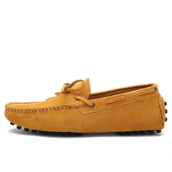 

2020 spring new men's leather beanie shoes driving shoes fashion pure hand stitching soft bottom men's casual shoes Large size