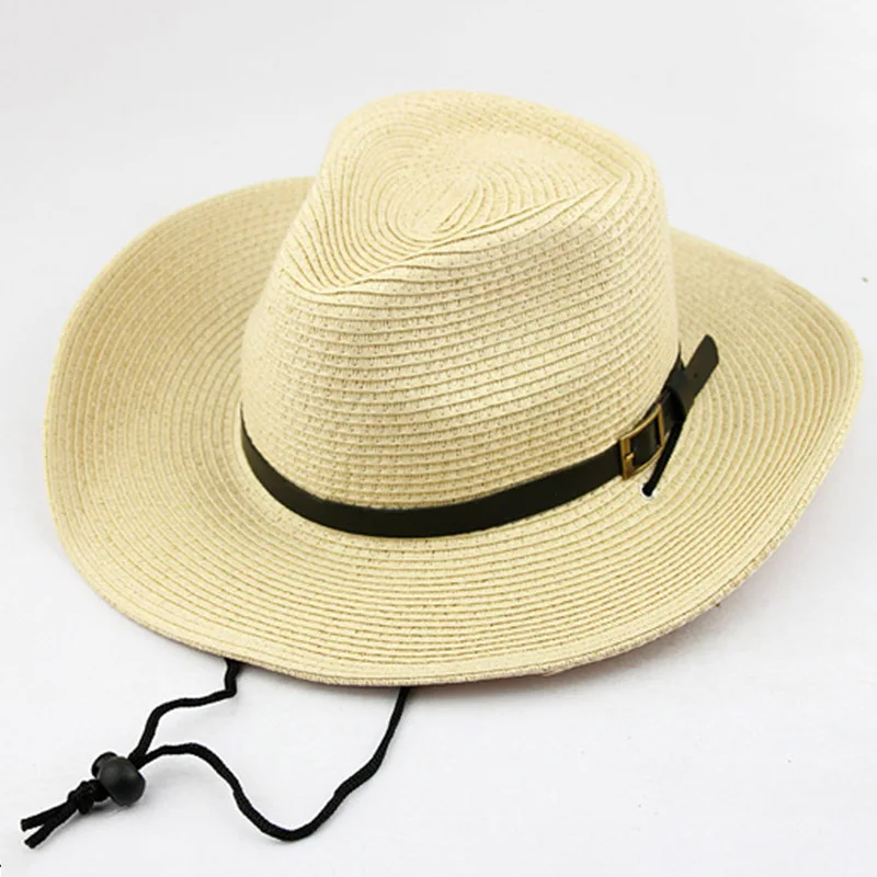 Мужская соломенная ковбойская шляпа, шляпа от солнца, складывающаяся в западном стиле с широкими изогнутыми полями, с регулируемым ремешком для подбородка, шляпа для лета на открытом воздухе-MX8