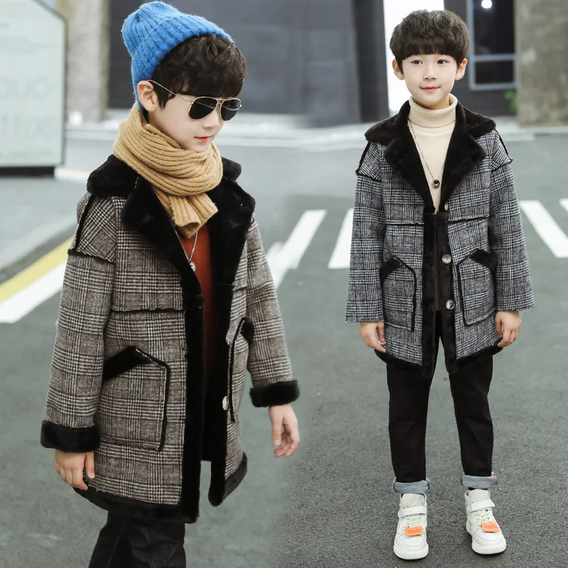 CHILDREN'S Garment BOY'S Winter Woolen Overcoat New Style Big Boy Autumn& Winter Thick Middle Long Coat