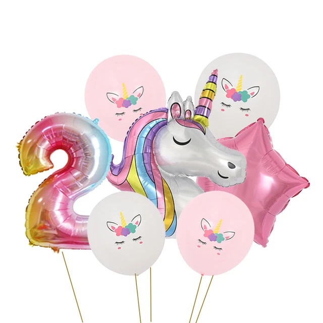 Rainbow Unicorn Balloon Number Foil Globos 1 2 3 4 ans Décoration de fête d' anniversaire Enfant Licorne Thème Fête Boules de mariage Jouet