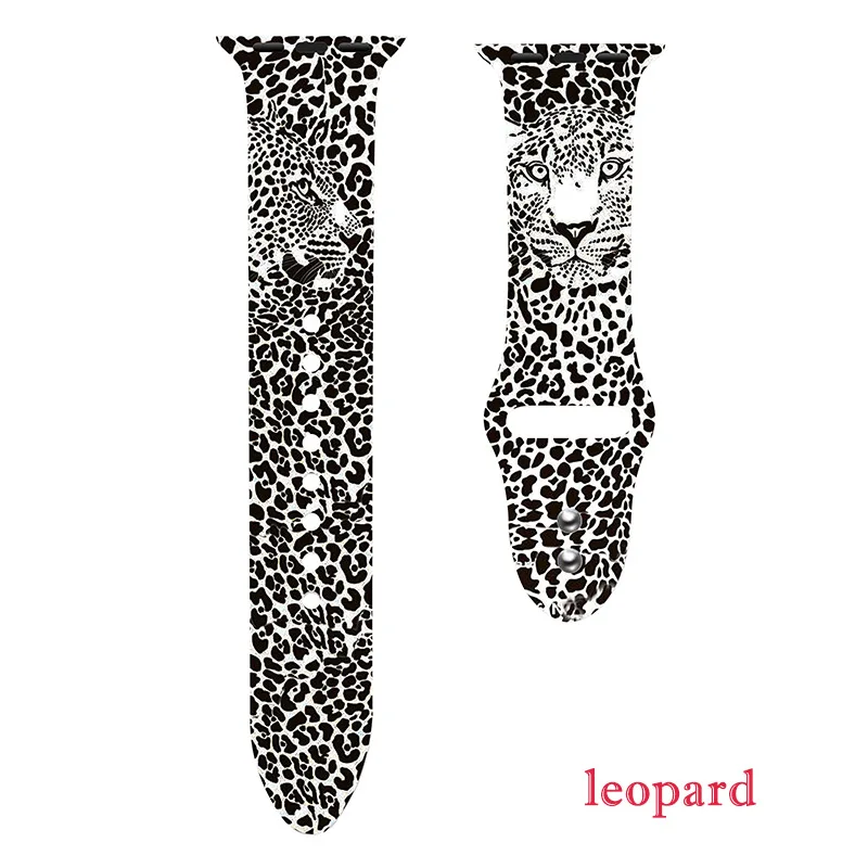 40mm 44mm Silicone Christmas Band For Apple watch 5 4 3 2 1 Bands Floral Printed Strap for iWatch Series 5 4 3 2 38mm 42mm Gifts - Цвет ремешка: leopard