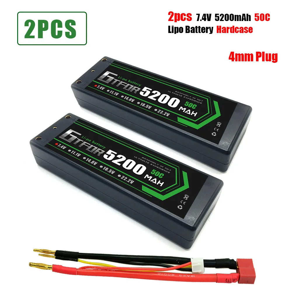 GTFDR 5200 мАч 4 мм Lipo Аккумулятор 7 в 50C 2S LiPo RC аккумулятор Deans XT60 EC5 для