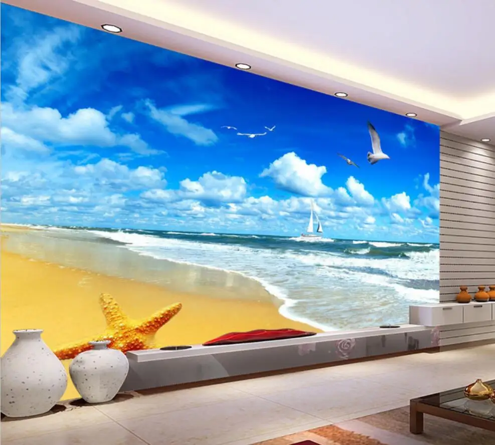 beibehang custom Seaside scenery beach Photo Wallpaper for Wall Painting Living Room Sofa TV Background Mural Wall Paper decor