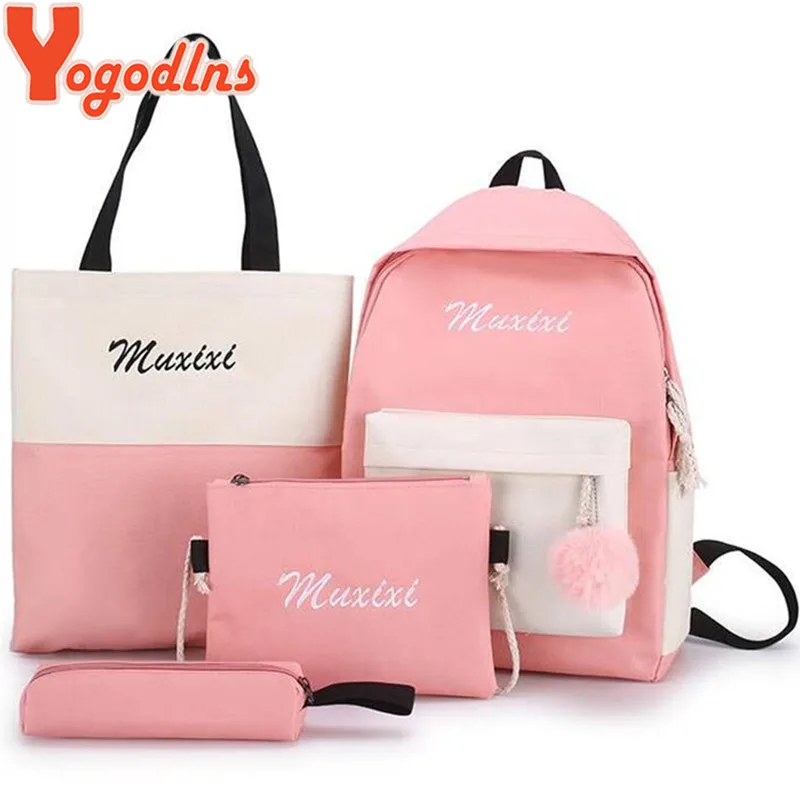 

Yogodlns Letter Canvas Backpack 4pcs/set Travel Leisure Daypacks For Girls School Bagpack Women Rucksacks Composite Bags 2019