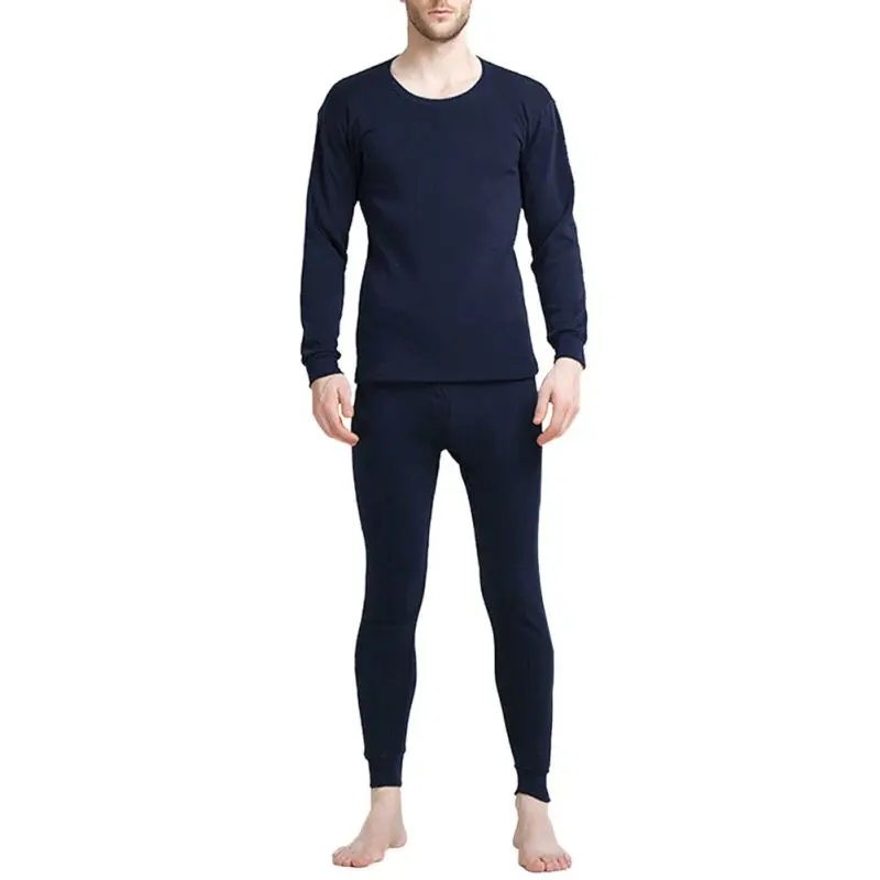 Navy Mens Thermal Underwear Autumn Winter Plus Velvet Thicken Solid Long Sleep Suit Casual Winter Clothes Mens Warm Pants Winter Sets - Цвет: Navy