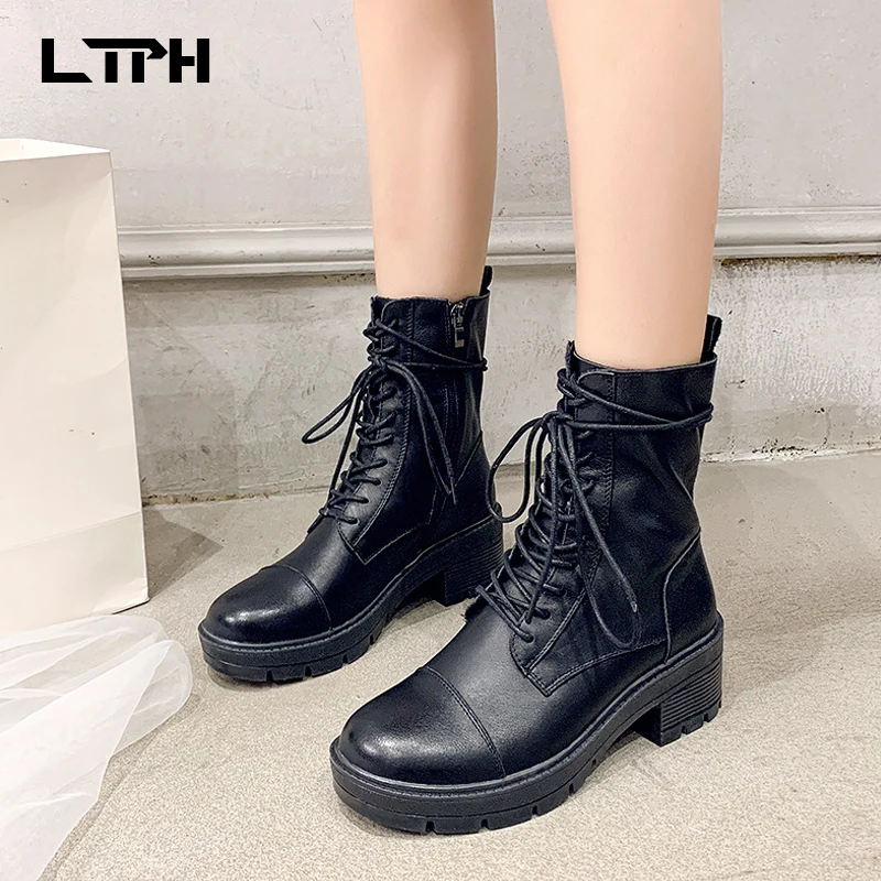 

LPTH leather Martin boots 2020 autumn and winter new net red short boots fashionable breathable all-match women's shoes