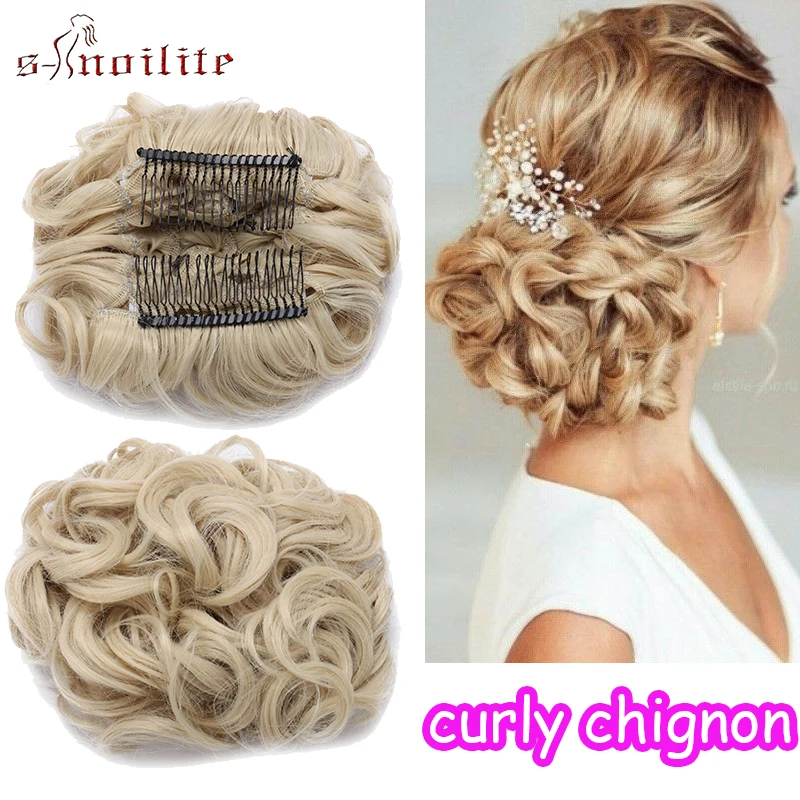 S Noilite Curly Chignon Updo Hair Bun Two Plastic Combs Clip In
