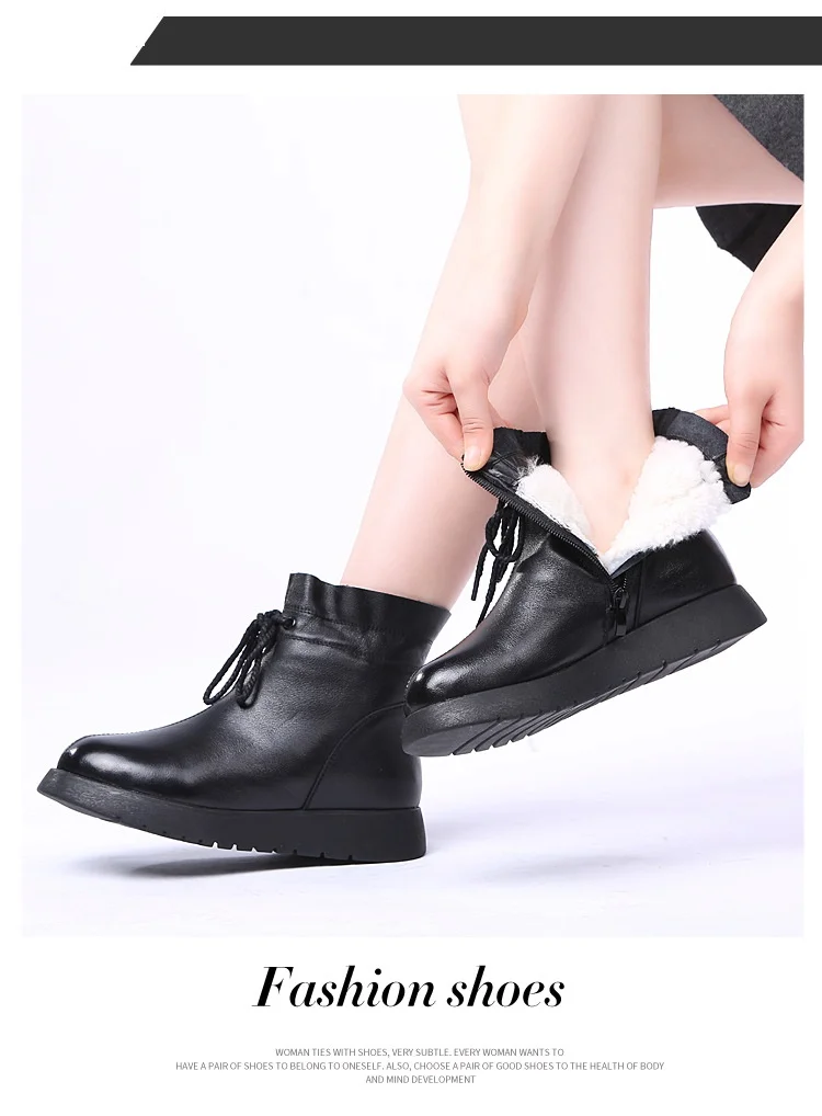 ALISHINREY Handmade Ankle Boots Soft Casual Flat Heels Shoes Woman Warm Wool Platform Ankle Boots Winter Fur Warm Flat Shoes