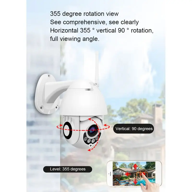 

Wireless Wired PTZ Outdoor Speed Dome Security Video Camera App Two Way Audio Recorder White 1080P WiFi IP Camera