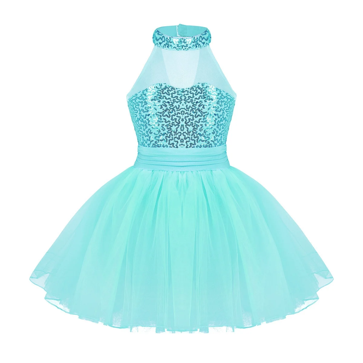 

Kids Girls Ballet Tutu Dress Figure Ice Skating Dress Sleeveless Mesh Splice Shiny Sequins Ballet Dance Gymnastics Leotard Dress