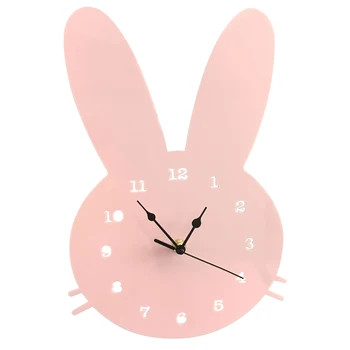 

Nursery Wooden Office Bedroom Boys Girls Mute Running Home Decoration Livingroom Nordic Rabbit Shaped Kids Wall Clock Modern
