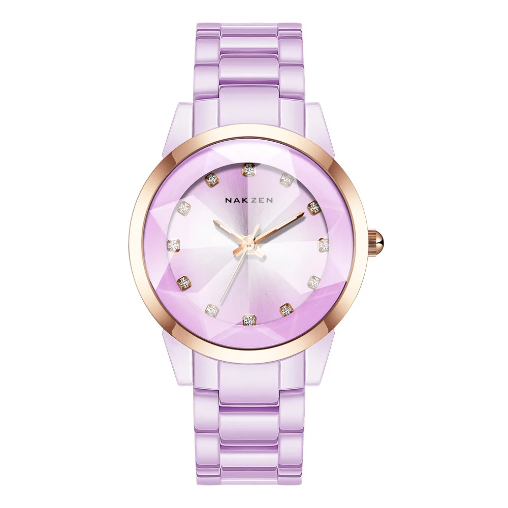 Лидирующий Бренд NAKZEN, женские часы, Роскошные, Reloj Mujer, модные, повседневные, для девушек, браслет, красочные керамические часы, элегантные женские часы - Цвет: Фиолетовый