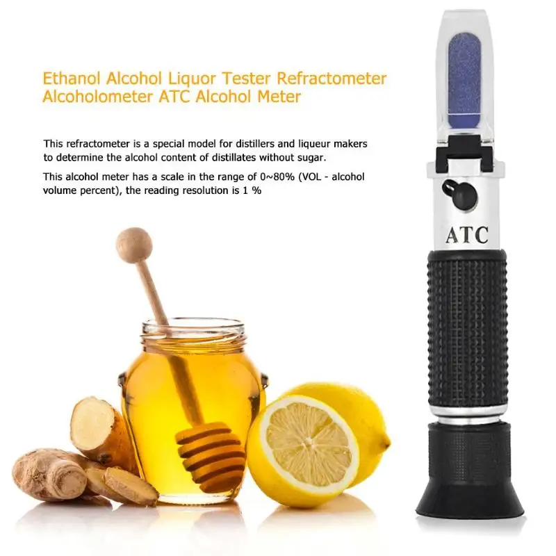 

Ethanol Alcohol Refractometer Alcoholometer Spirit tester 0~80%V/V ATC Tool concentration spirits meter Alcohol Refractometer