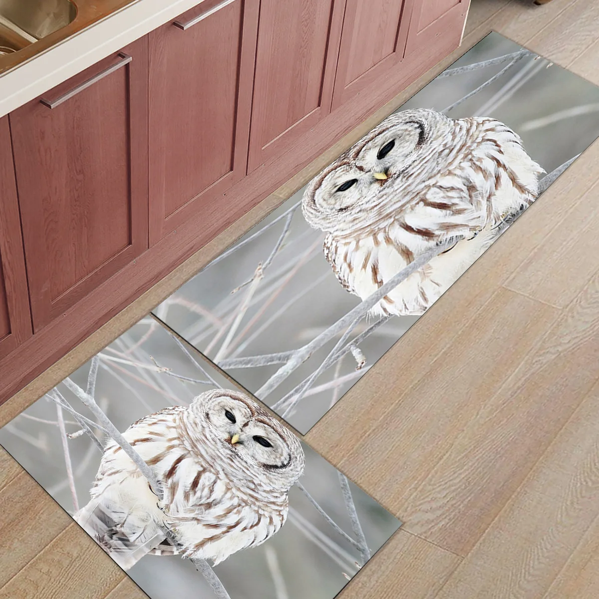 2 шт. Коврики для кухни зимние совы, стоящие на ветках, серые коврики для входной двери, ванной комнаты, гостиной, двери, коврики для дома, деко