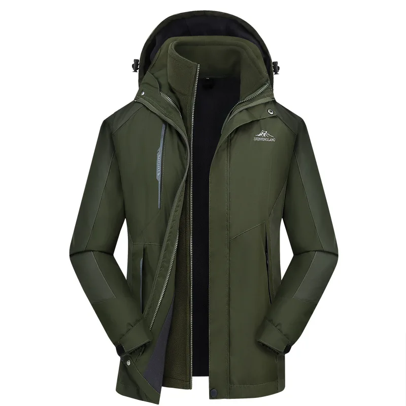 Зимняя мужская и женская, деконструируемая, плюс Вельветовая Толстая куртка, три в одном, водонепроницаемая куртка - Цвет: Men s Army Green