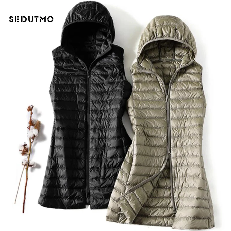 SEDUTMO-Chaqueta de plumón de talla grande 3XL para mujer, chaleco con capucha largo ultraligero, abrigo informal, Parkas delgadas ED913
