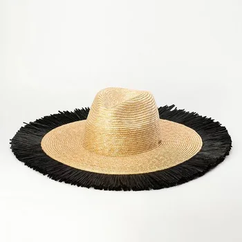 

Fashion Tassel fine straw hat fringe brim women beach sunshade straw cap