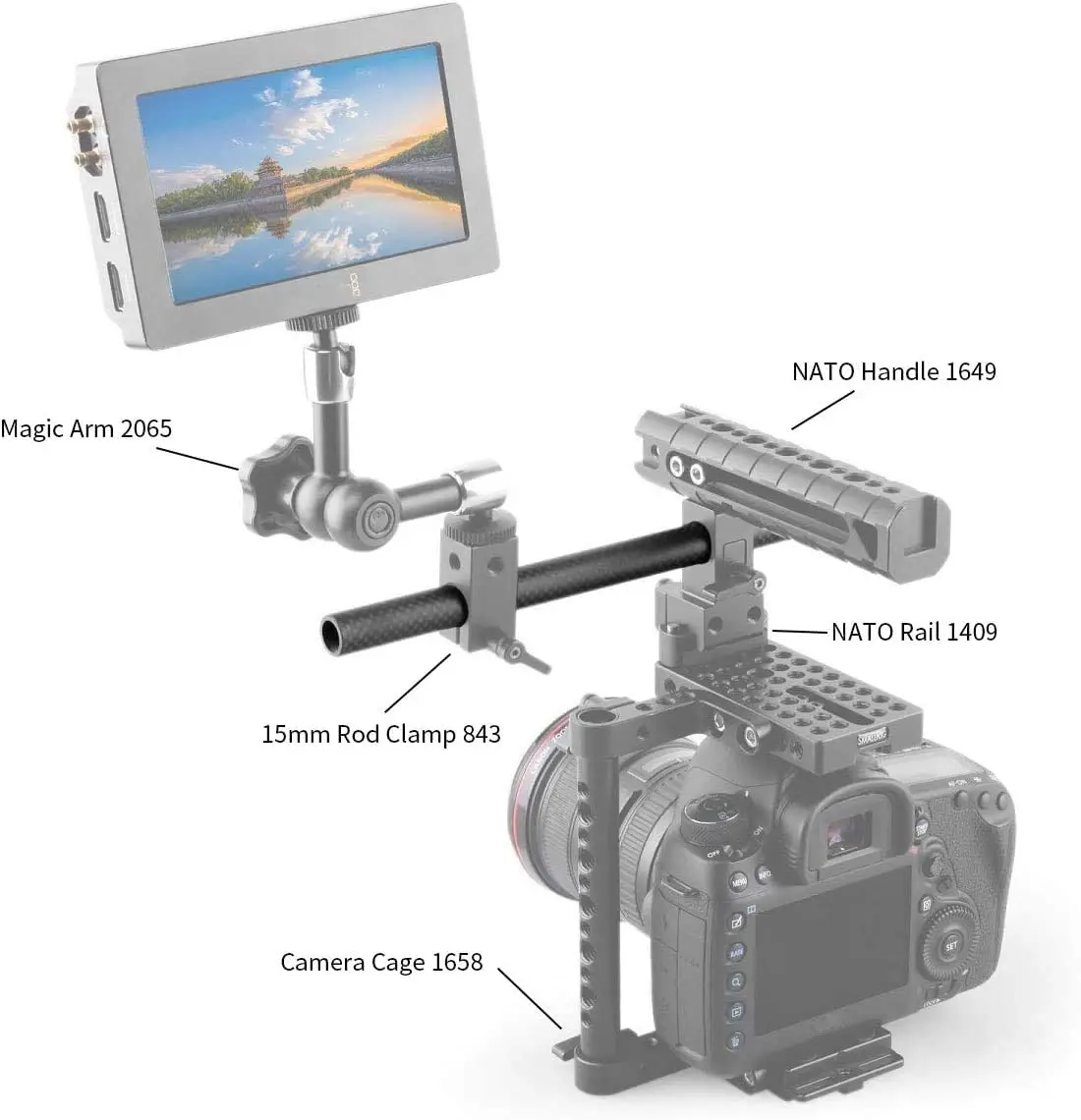 SmallRig 탄소 섬유 로드 (9 인치), 15mm 로드 레일 지지 시스템, LCD 마운트, 숄더 패드, 렌즈 지지대-1690