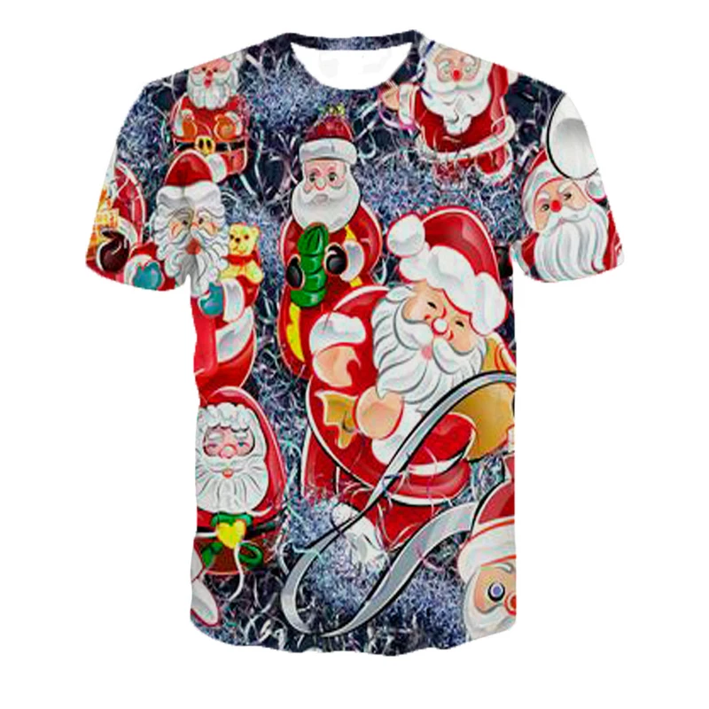 Funny Christmas 3d Print Unisex Couples Clothing Rock Casual Shirt Men Cute Santa T-Shirt 5XL Wholesale |