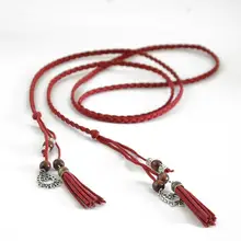 

50%HOT Women Braided Beads Tassels Thin Skinny Waist Rope Belt Self-Tie Dress Waistband