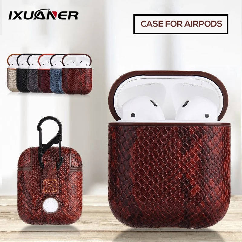 Luxury Snake Pattern Leather Bluetooth Wireless Earphone Case for AirPods Protective Cover Bags Apple Air Pods Charging Box | Электроника
